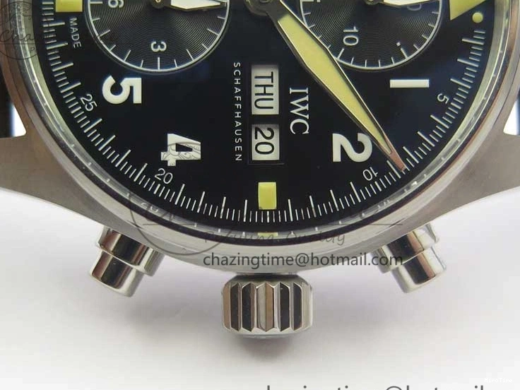 MIROTIME 0508 Pilot Chrono Spitfire IW387903 SS ZF 1:1 Best Edition Black Dial on Brown Leather Strap A OdorResistant 7127